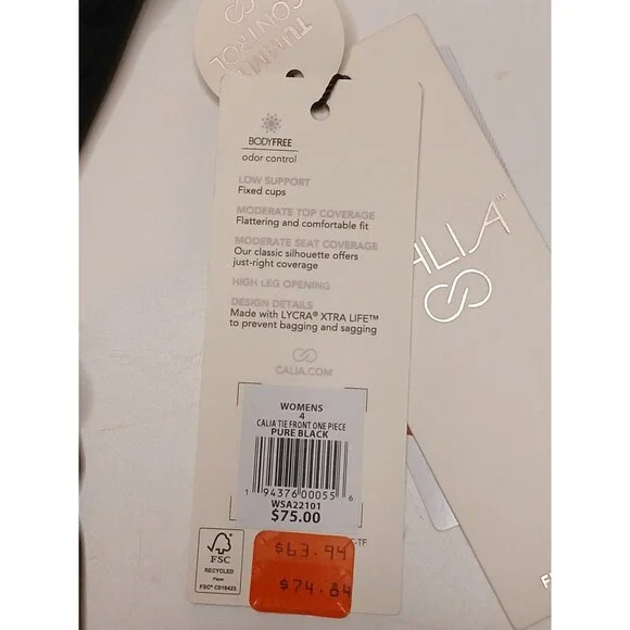 Calia Women's Swimsuit Sz 4 Black Tie Front Crisscross StrapFixed Cups $75 - Picture 10 of 13